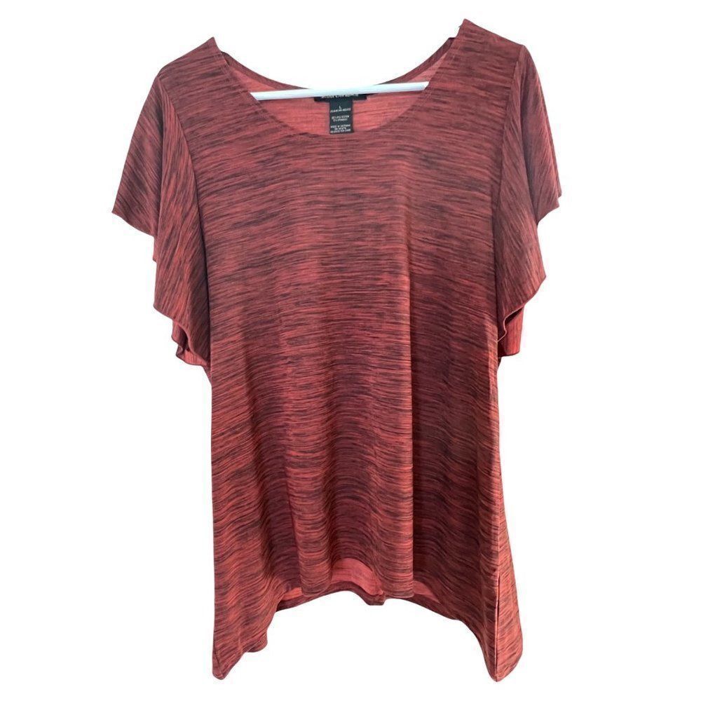 Susan Lawrence Polyester Spandex T-Shirt Top Large Red Womens Short Sleeve New